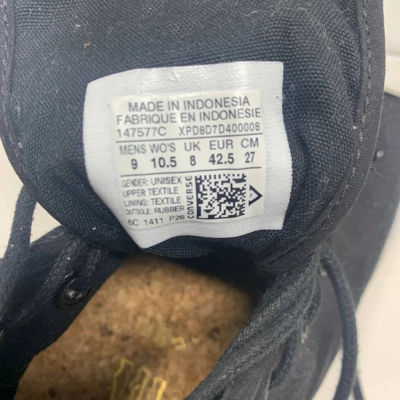 Converse Jack Purcell Canvas High Top‎ Sneakers Black White Size 10.5 - Picture 11 of 12